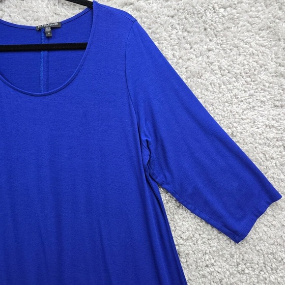Eileen Fisher Midi Dress Women 1X Blue 3/4 Sleeve Pullover Stretch Asymmetrical - Picture 3 of 11